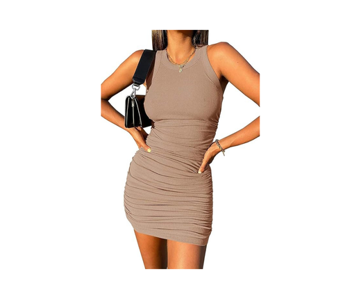 XP Ruched Slim Fit Bodycon Dress with Round Neck